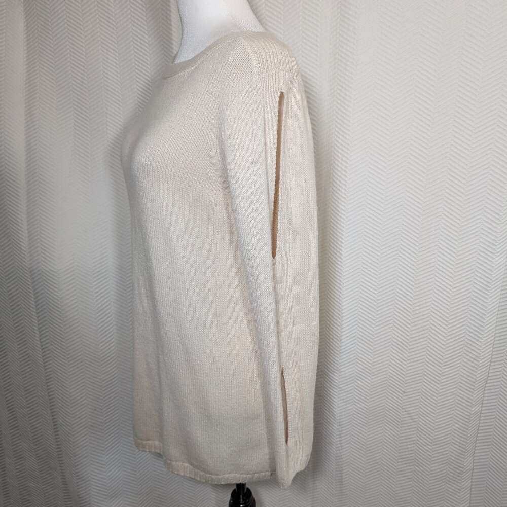 Max Studio Wool Blend Long Sweater Sleeve Cutouts Neutral Knit Medium